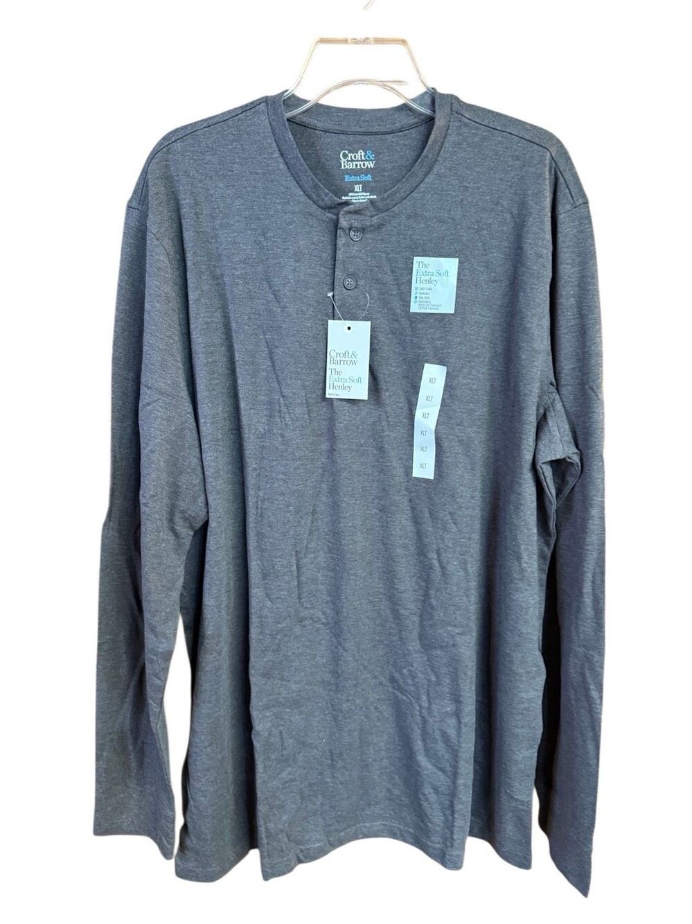 Croft & Barrow Men’s Extra Soft Henley Gray Sz XLT Tall NWT